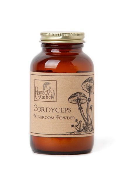 A jar of cordyceps mushroom powder.