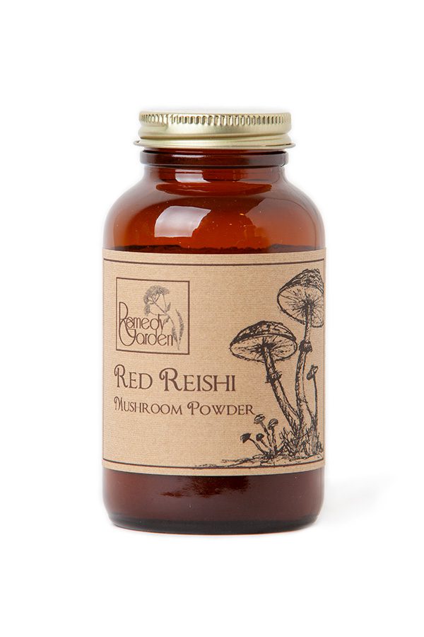 A jar of red reishi mushroom powder.