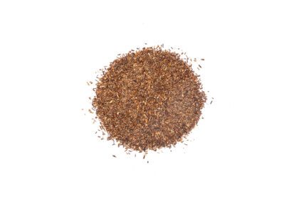 A pile of brown ground coffee on top of white background.