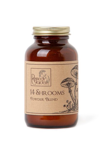 A jar of mushrooms is shown with label.