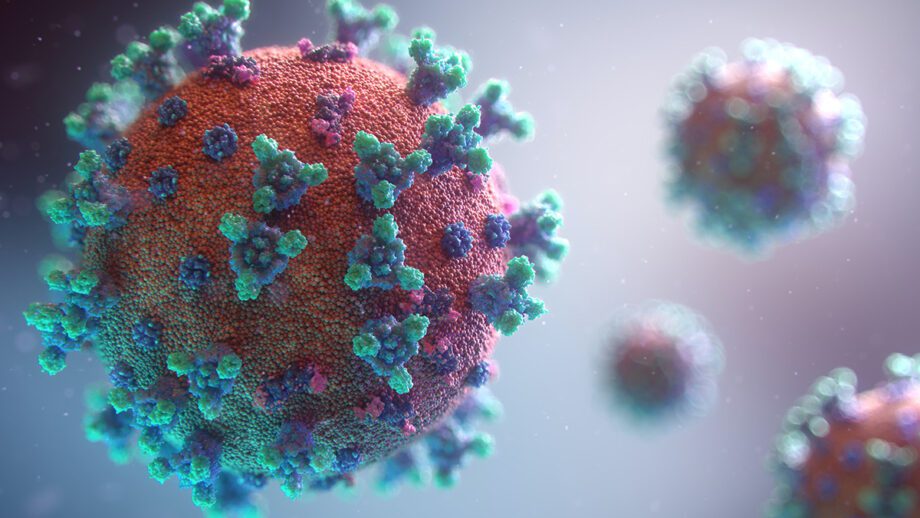 A close up of the surface of an influenza virus.
